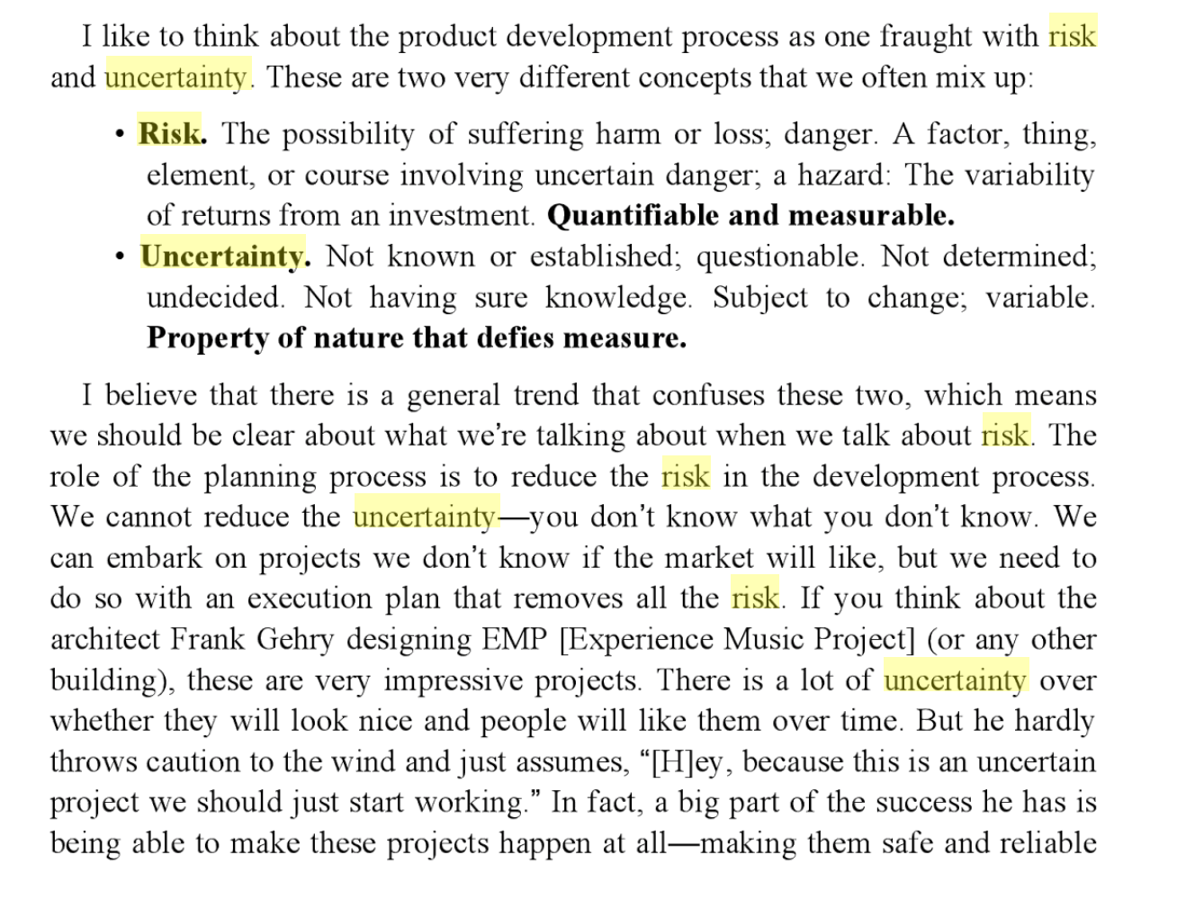 Sinofsky’s uncertainty vs risk